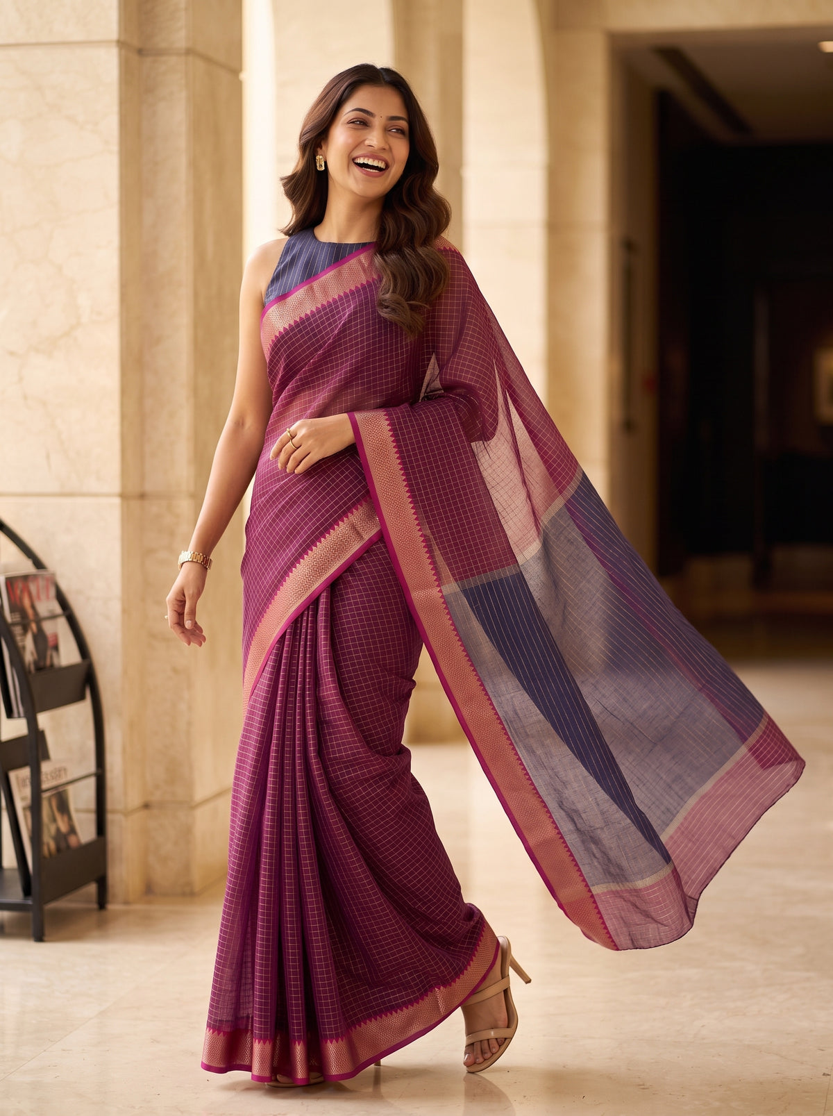 MIMOSA Rani Maheshwari Cotton Saree — pose 5 styling detail