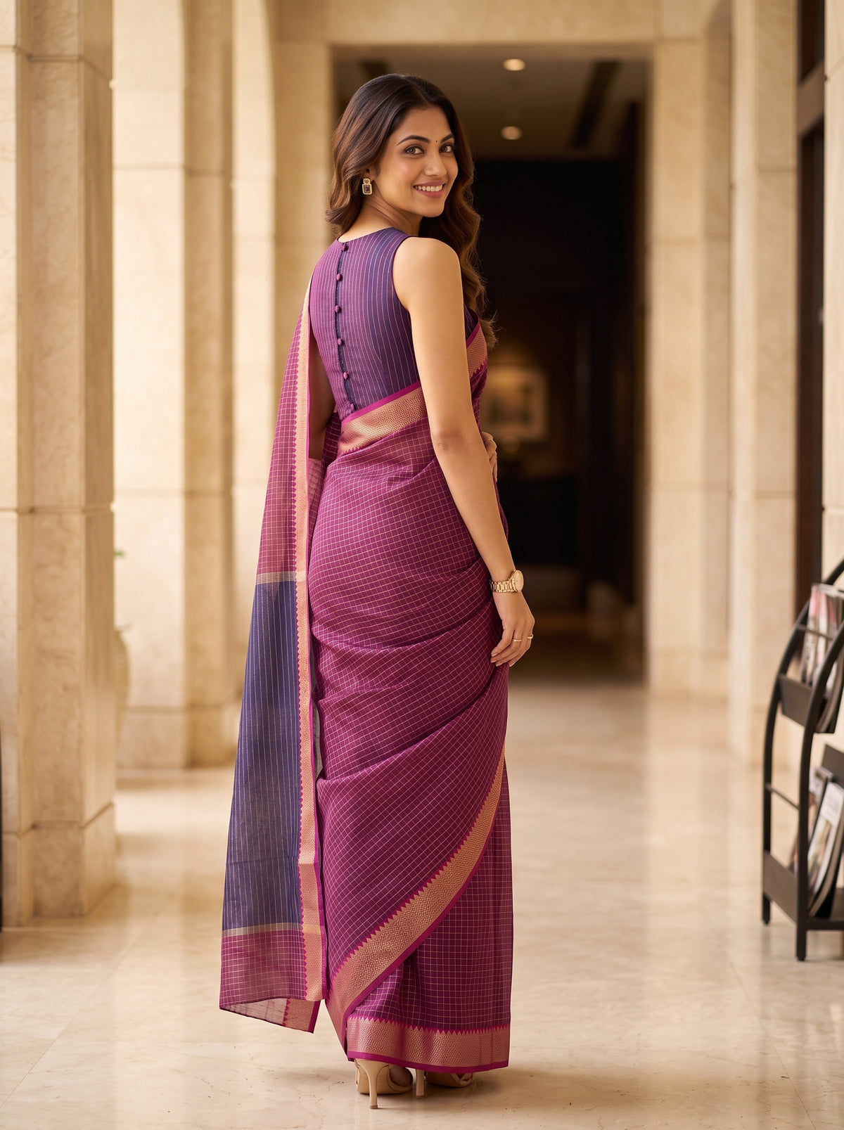 MIMOSA Rani Maheshwari Cotton Saree — pose 7 styling detail