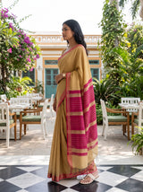 MIMOSA Gold Maheshwari Cotton Cotton Saree — pose 3 styling detail