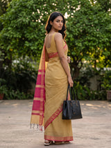 MIMOSA Gold Maheshwari Cotton Cotton Saree — pose 7 styling detail
