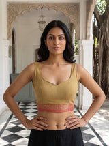 MIMOSA Gold Maheshwari Cotton Cotton Saree — blouse close-up