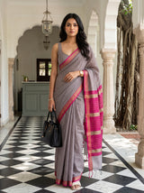 MIMOSA Maroon Maheshwari Cotton Cotton Saree — AI Model lifestyle pose
