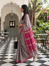 MIMOSA Maroon Maheshwari Cotton Cotton Saree — pose 3 styling detail