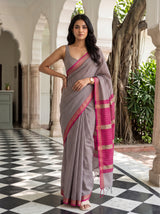 MIMOSA Maroon Maheshwari Cotton Cotton Saree — pose 4 styling detail