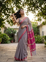 MIMOSA Maroon Maheshwari Cotton Cotton Saree — pose 5 styling detail
