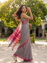MIMOSA Maroon Maheshwari Cotton Cotton Saree — pose 9 styling detail