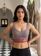 MIMOSA Maroon Maheshwari Cotton Cotton Saree — blouse close-up