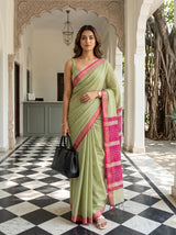 MIMOSA Olive Maheshwari Cotton Cotton Saree — AI Model lifestyle pose