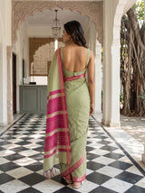 MIMOSA Olive Maheshwari Cotton Cotton Saree — pallu and body shot