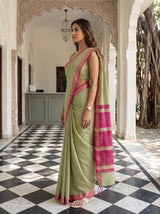 MIMOSA Olive Maheshwari Cotton Cotton Saree — pose 3 styling detail