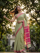 MIMOSA Olive Maheshwari Cotton Cotton Saree — pose 5 styling detail