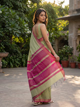 MIMOSA Olive Maheshwari Cotton Cotton Saree — pose 7 styling detail