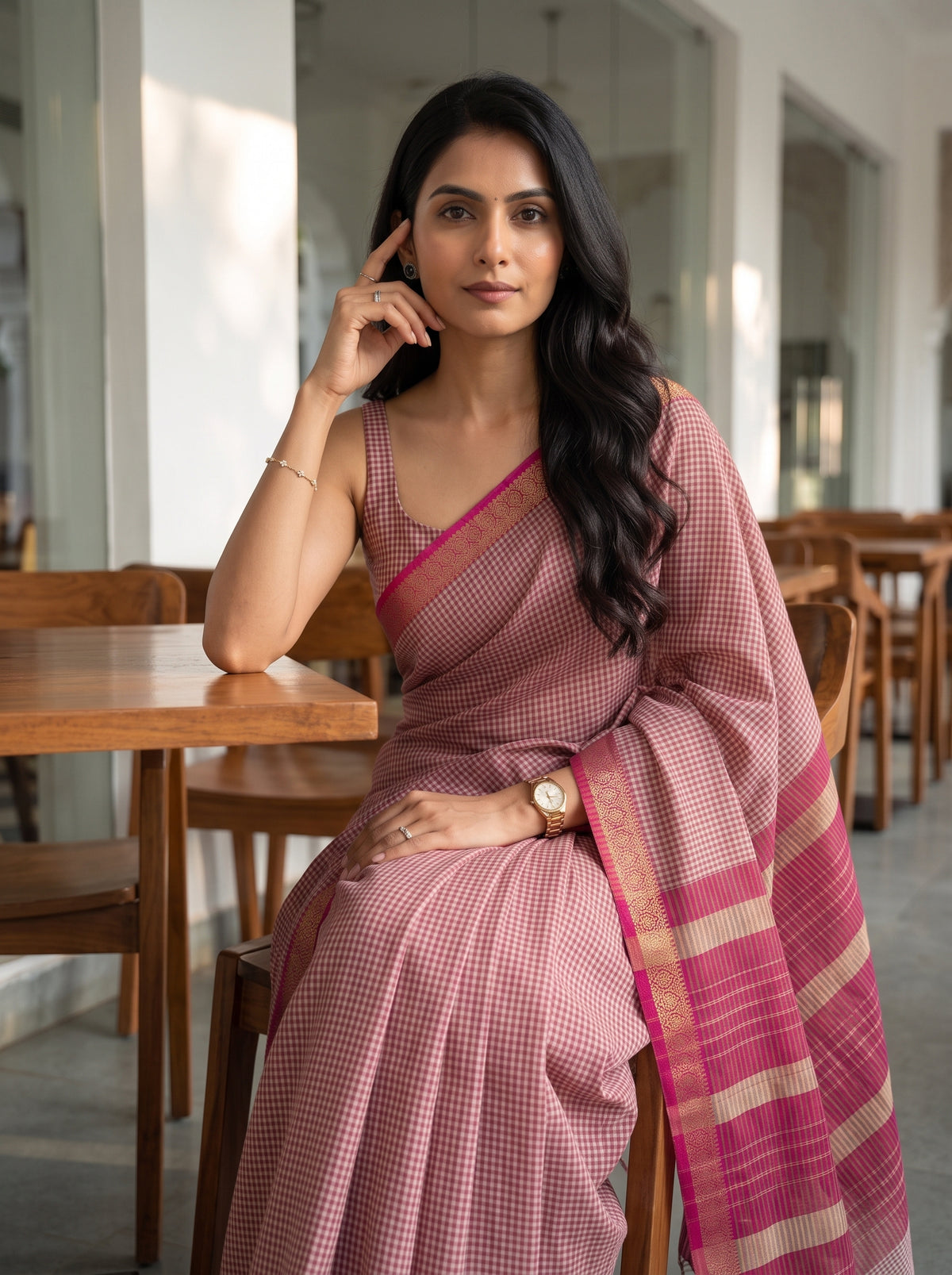 MIMOSA Orange Maheshwari Cotton Cotton Saree — pose 10 styling detail