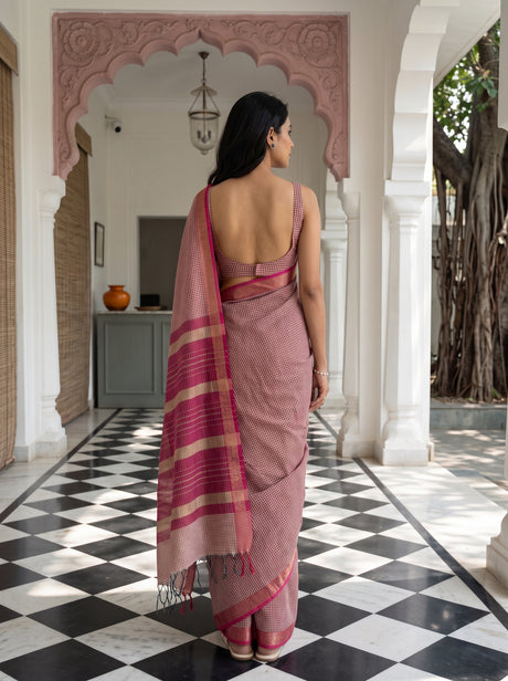 MIMOSA Orange Maheshwari Cotton Cotton Saree — pallu and body shot