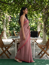 MIMOSA Orange Maheshwari Cotton Cotton Saree — pose 3 styling detail