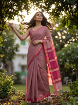 MIMOSA Orange Maheshwari Cotton Cotton Saree — pose 5 styling detail