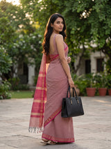 MIMOSA Orange Maheshwari Cotton Cotton Saree — pose 7 styling detail