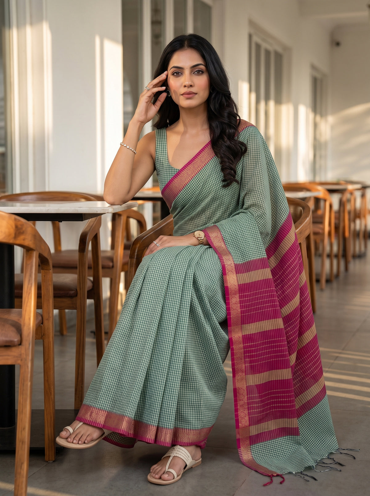 MIMOSA Rama Maheshwari Cotton Cotton Saree — pose 10 styling detail