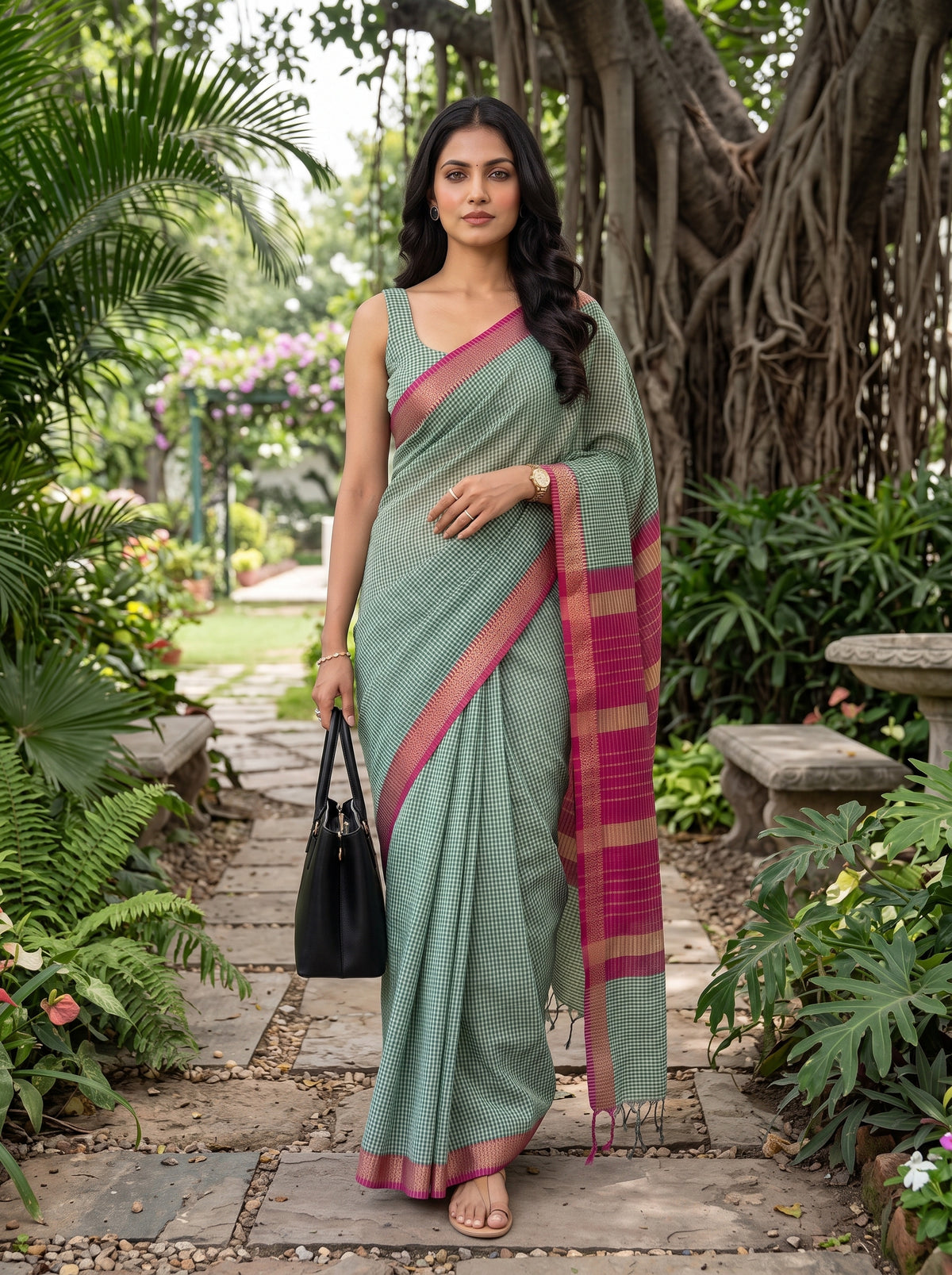 MIMOSA Rama Maheshwari Cotton Cotton Saree — pose 6 styling detail