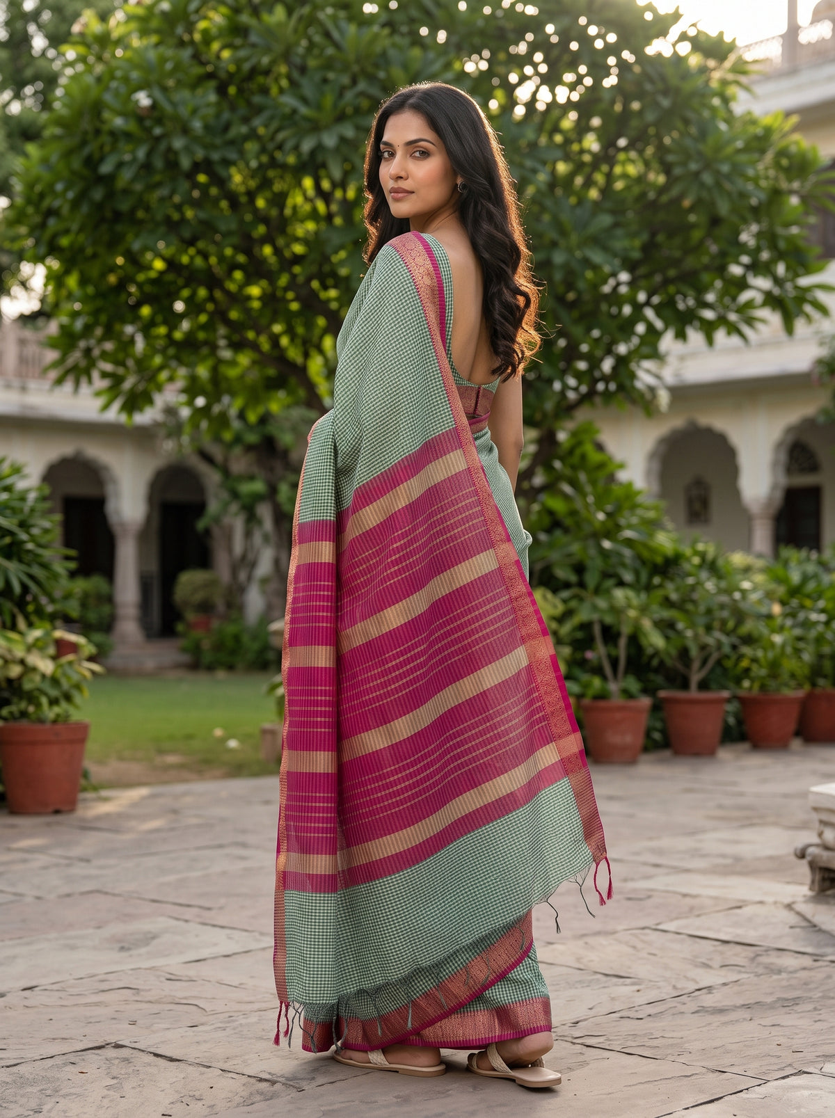 MIMOSA Rama Maheshwari Cotton Cotton Saree — pose 7 styling detail