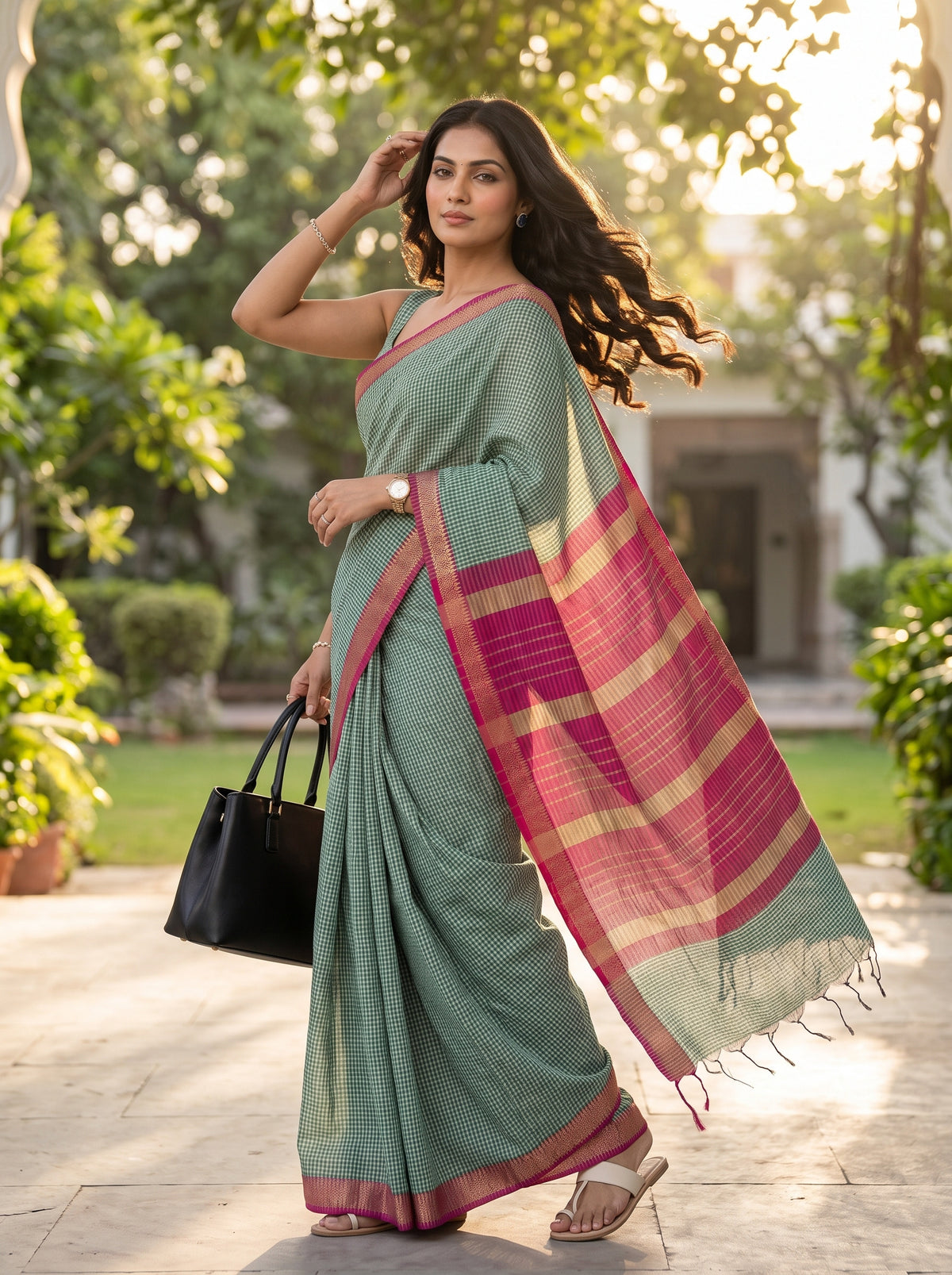 MIMOSA Rama Maheshwari Cotton Cotton Saree — pose 9 styling detail