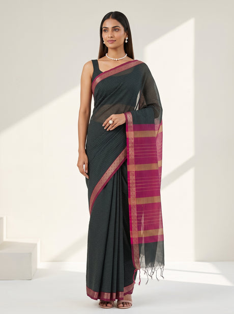 MIMOSA Black Maheshwari Cotton Cotton Saree — AI Model lifestyle pose