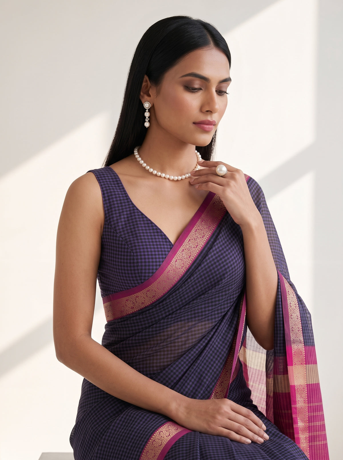 MIMOSA Jamun Maheshwari Cotton Cotton Saree — pose 10 styling detail
