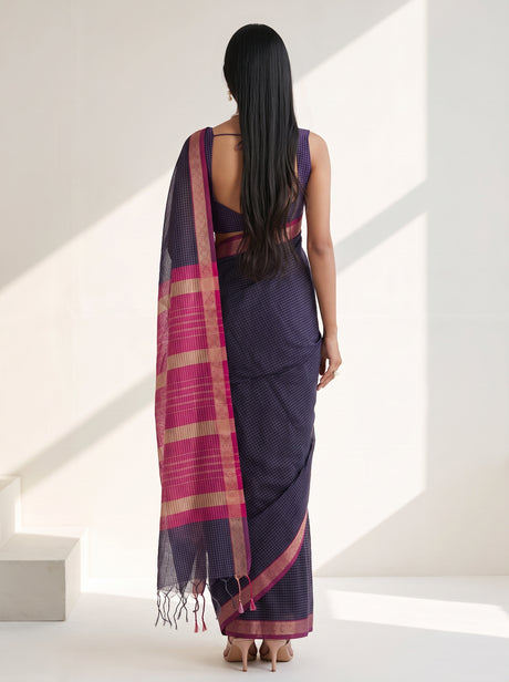 MIMOSA Jamun Maheshwari Cotton Cotton Saree — Saree shot pallu and body