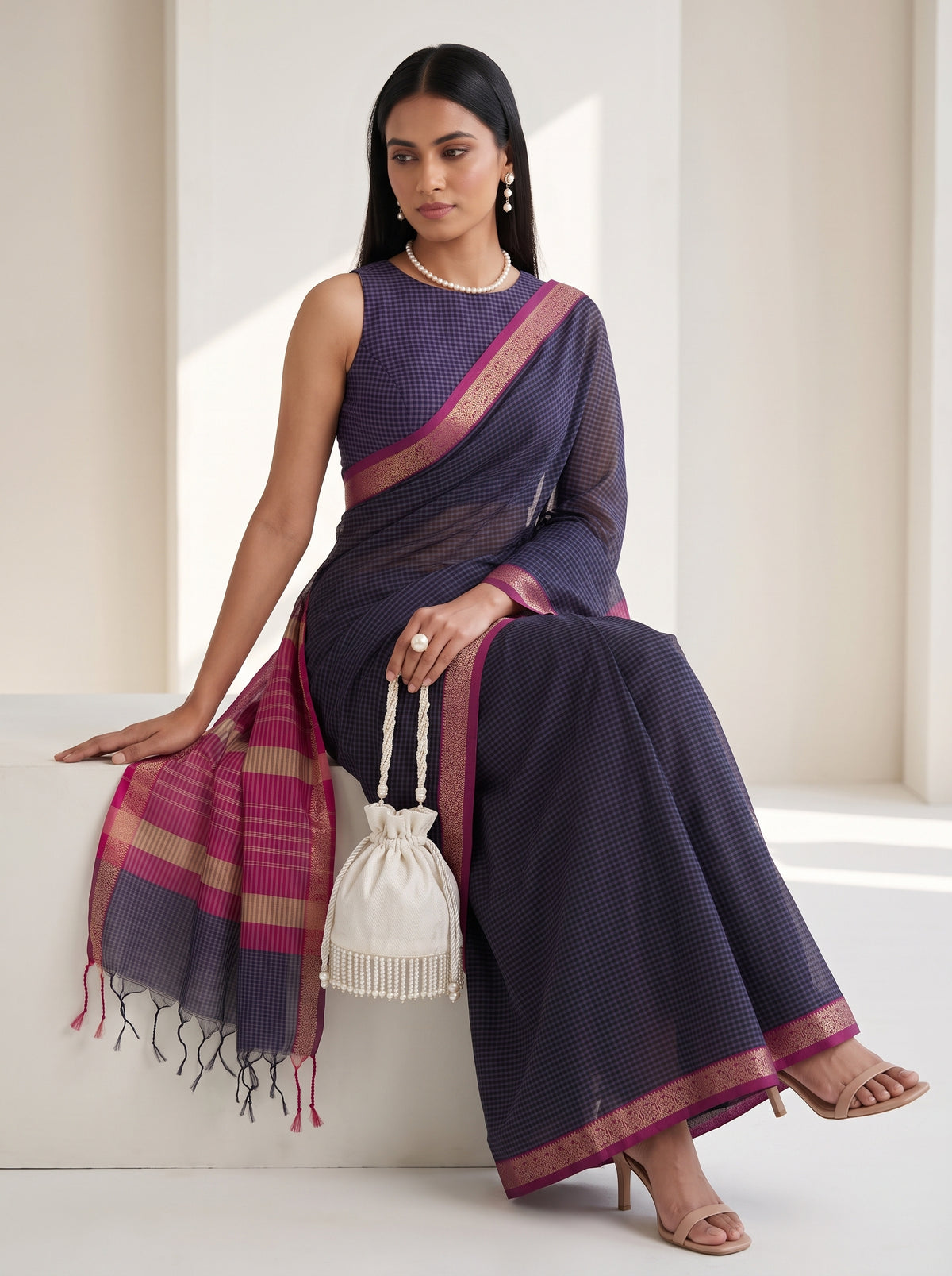 MIMOSA Jamun Maheshwari Cotton Cotton Saree — pose 8 styling detail