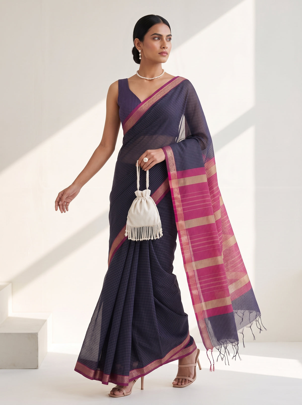 MIMOSA Jamun Maheshwari Cotton Cotton Saree — pose 9 styling detail
