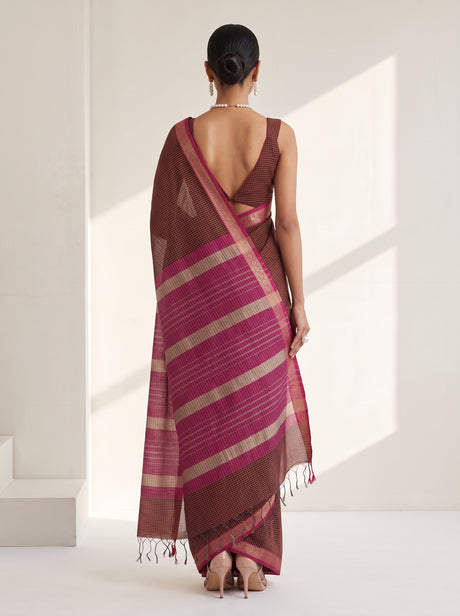 MIMOSA Orange Maheshwari Cotton Cotton Saree — Saree shot pallu and body