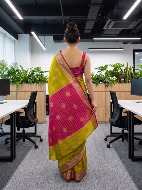 MIMOSA Gold Maheshwari Cotton Cotton Saree — pallu and body shot