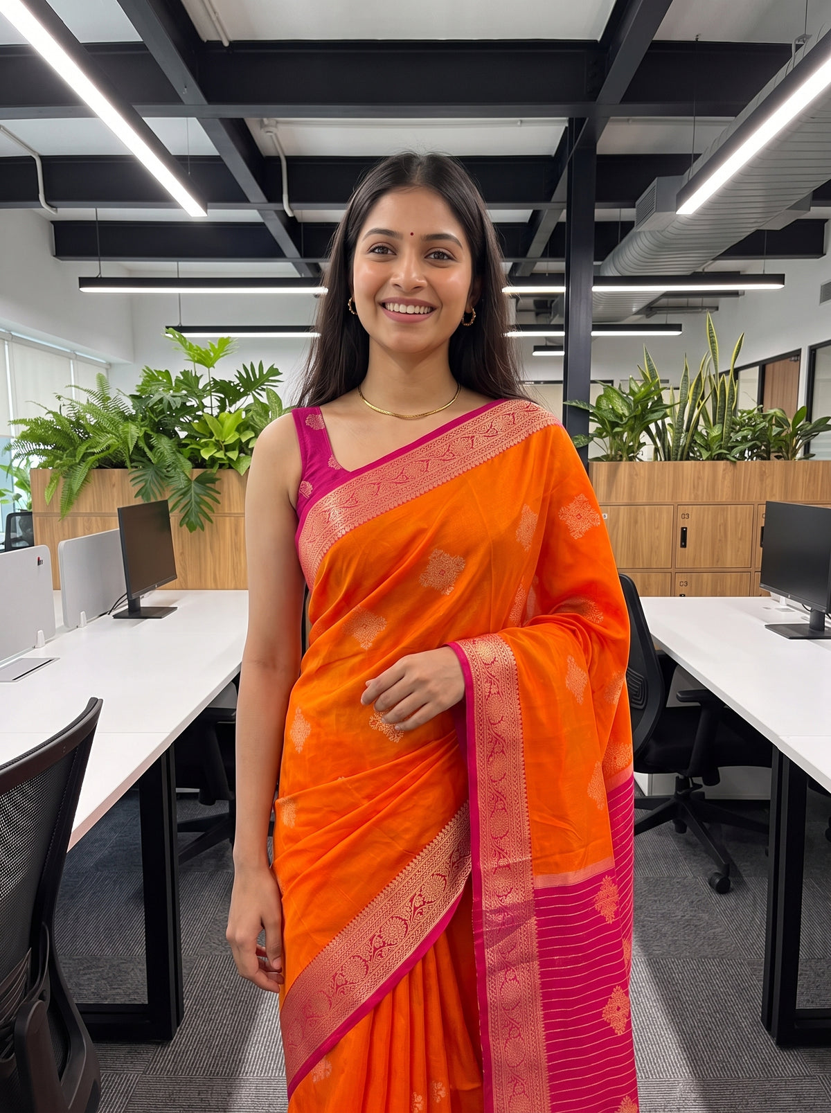 MIMOSA Orange Maheshwari Cotton Cotton Saree — pose 10 styling detail