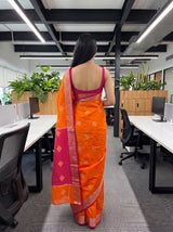 MIMOSA Orange Maheshwari Cotton Cotton Saree — pallu and body shot