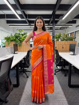 MIMOSA Orange Maheshwari Cotton Cotton Saree — pose 4 styling detail
