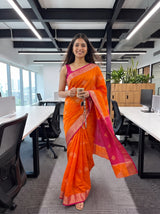 MIMOSA Orange Maheshwari Cotton Cotton Saree — pose 6 styling detail