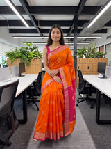MIMOSA Orange Maheshwari Cotton Cotton Saree — pose 8 styling detail