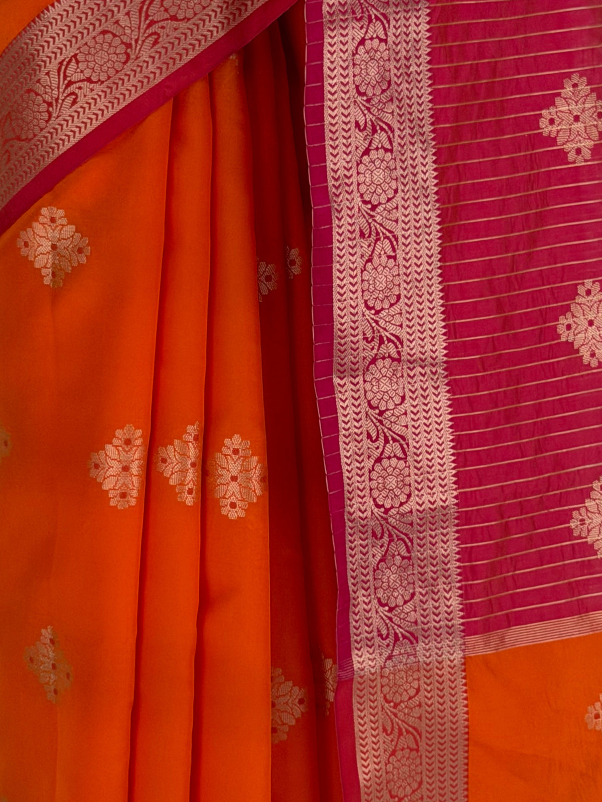 MIMOSA Orange Maheshwari Cotton Cotton Saree — fleets shot full lifestyle