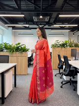 MIMOSA Peach Maheshwari Cotton Cotton Saree — pose 3 styling detail