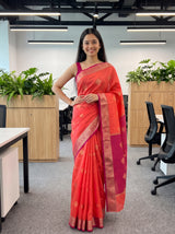 MIMOSA Peach Maheshwari Cotton Cotton Saree — pose 4 styling detail