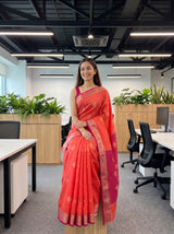 MIMOSA Peach Maheshwari Cotton Cotton Saree — pose 8 styling detail