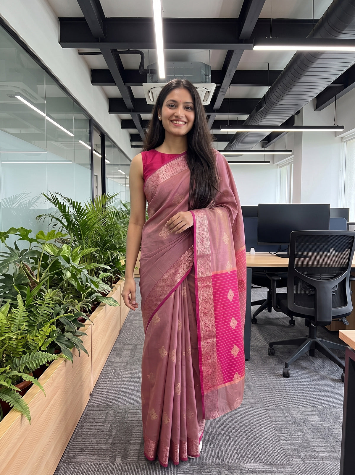 MIMOSA Pink Maheshwari Cotton Cotton Saree — pose 10 styling detail