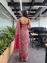 MIMOSA Pink Maheshwari Cotton Cotton Saree — pallu and body shot