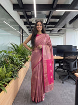 MIMOSA Pink Maheshwari Cotton Cotton Saree — pose 4 styling detail