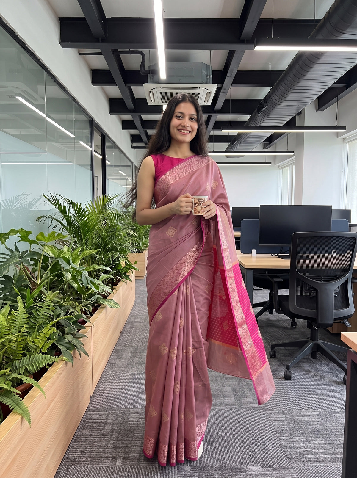 MIMOSA Pink Maheshwari Cotton Cotton Saree — pose 9 styling detail