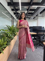 MIMOSA Pink Maheshwari Cotton Cotton Saree — pose 9 styling detail