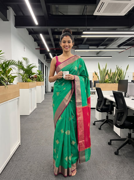 MIMOSA Rama Maheshwari Cotton Cotton Saree — AI model lifestyle pose 1