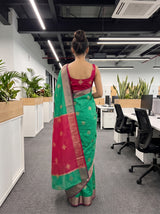 MIMOSA Rama Maheshwari Cotton Cotton Saree — pallu and body shot
