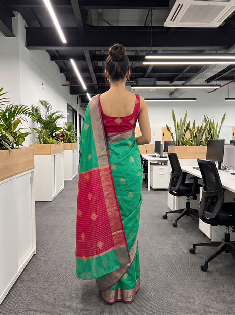 MIMOSA Rama Maheshwari Cotton Cotton Saree — pallu and body shot