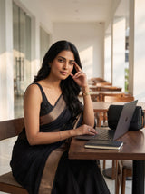 MIMOSA Black Maheshwari Cotton Saree — pose 10 styling detail